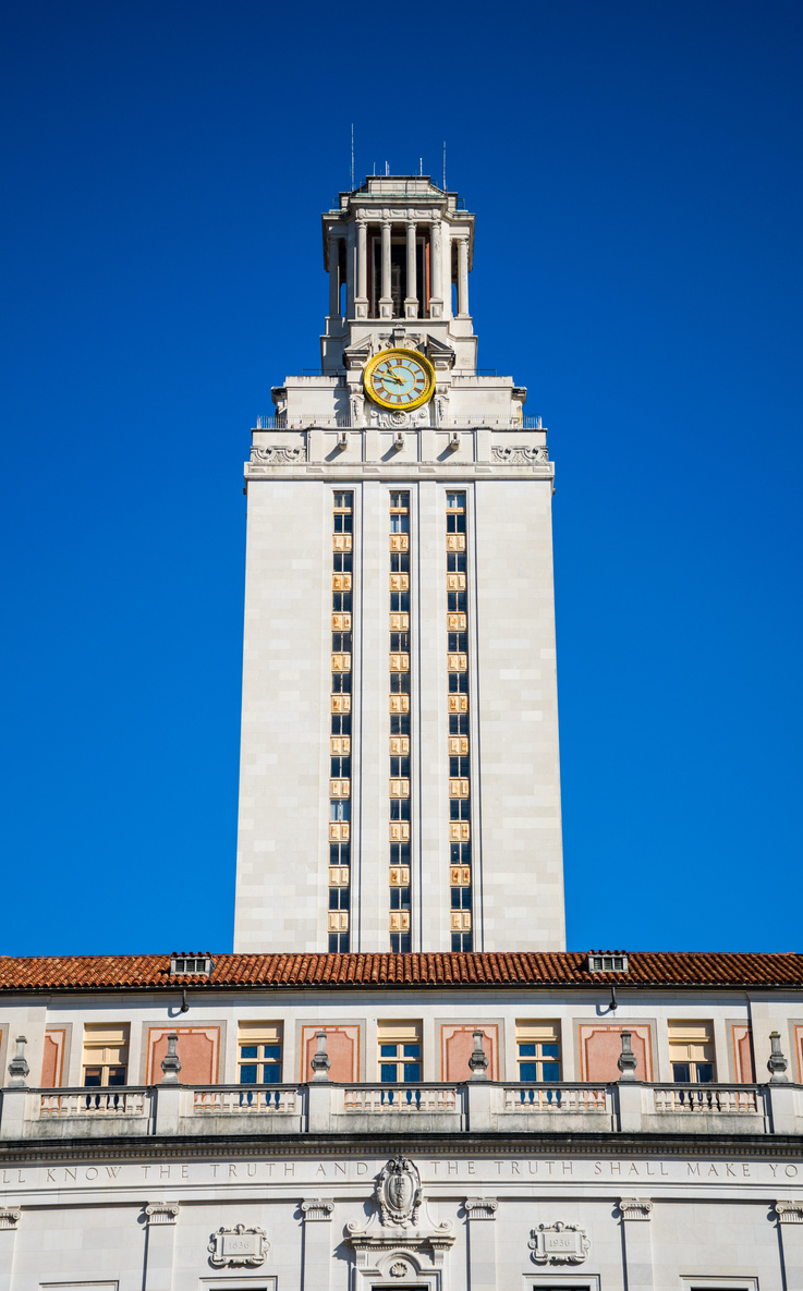 Austin Texas UT Tower shot blue sky background Vertical